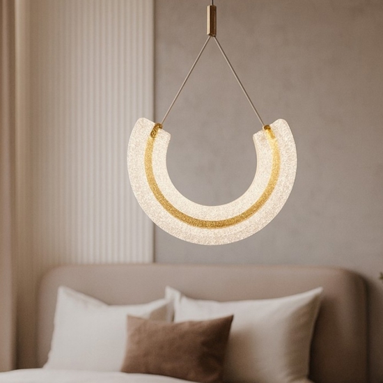 Maytoni lampadario led 18w 3000k maya arco pendente oro vetro lavorato