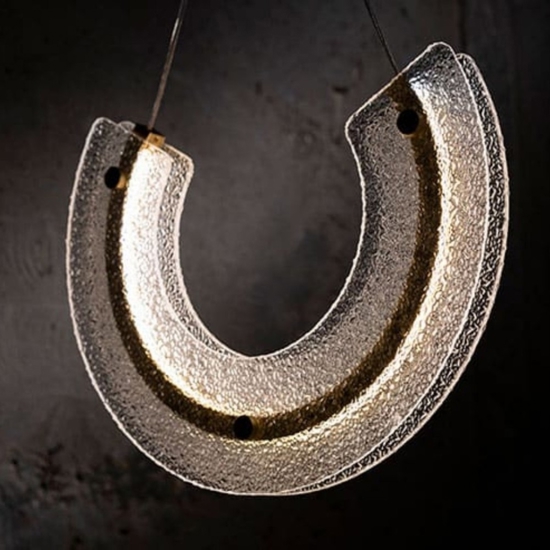 Maytoni lampadario led 18w 3000k maya arco pendente oro vetro lavorato