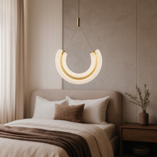 Maytoni lampadario led 18w 3000k maya arco pendente oro vetro lavorato