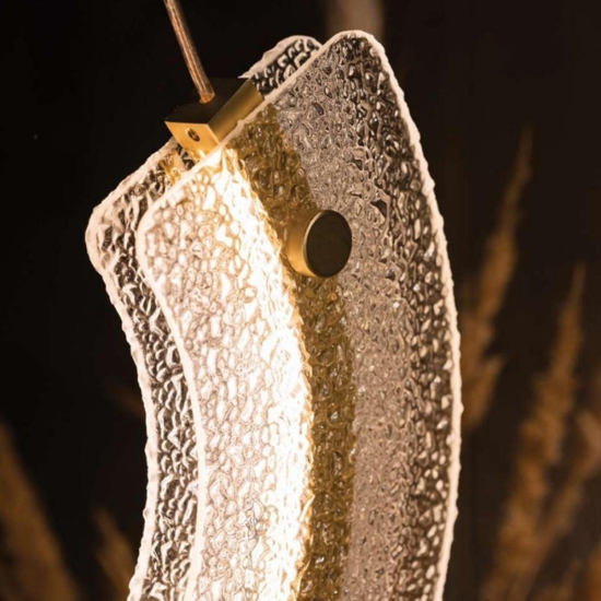 Maytoni lampadario led 18w 3000k maya arco pendente oro vetro lavorato