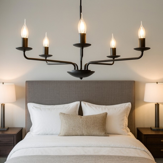 Lampadario per camera da letto contemporanea nero 5 bracci e14