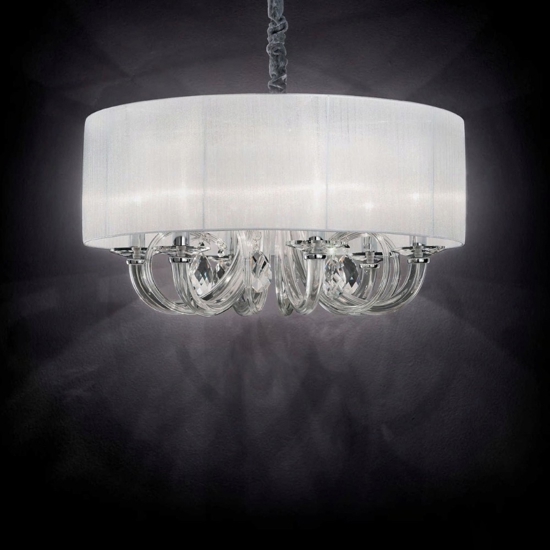 Ideal lux swan sp6 lampadario camera da letto paralume organza