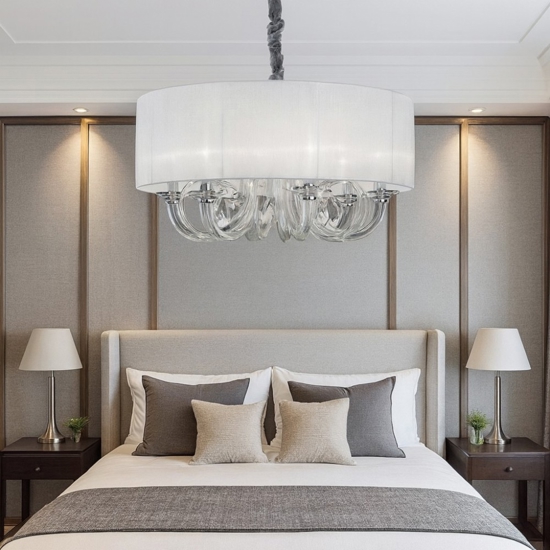 Ideal lux swan sp6 lampadario camera da letto paralume organza