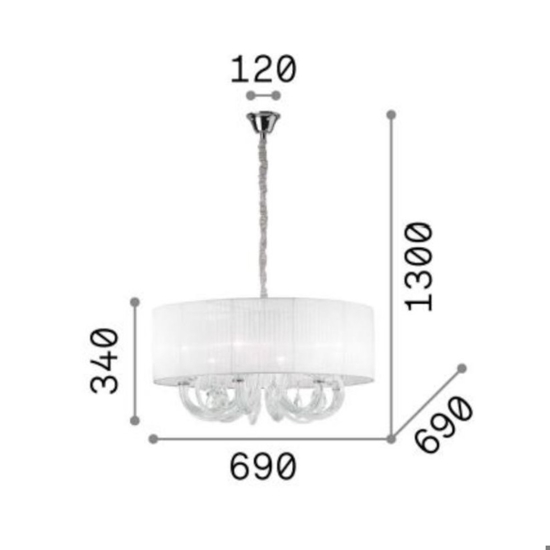 Ideal lux swan sp6 lampadario camera da letto paralume organza