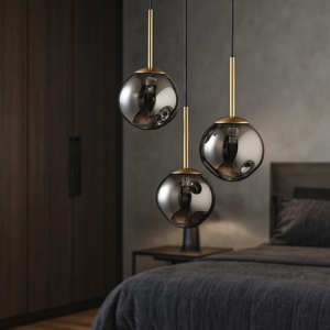 Lampadario per camera da letto oro sfere vetri fume