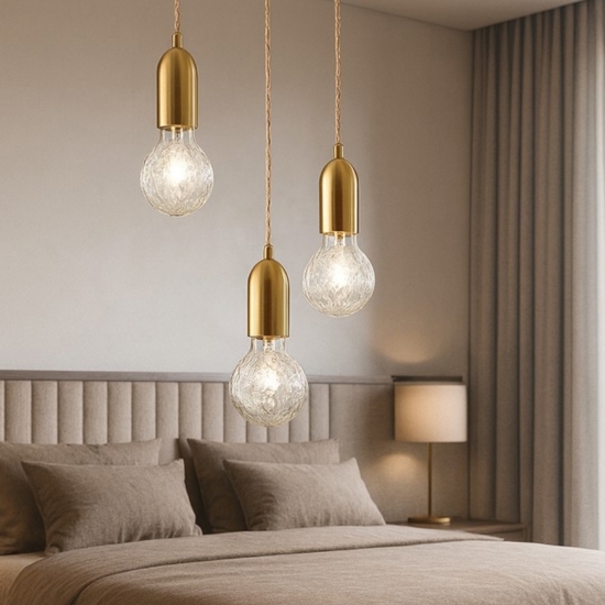 Lampadario per camera da letto oro grappolo 3 luci per camera da letto