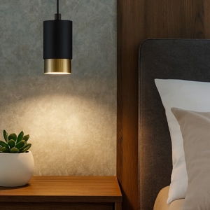 Lampadario pendente per comodino camera da letto cilindro nero oro