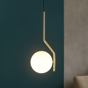 Lampada per comodino stanza da letto oro sfera vetro bianco