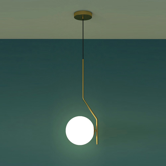 Lampada per comodino stanza da letto oro sfera vetro bianco