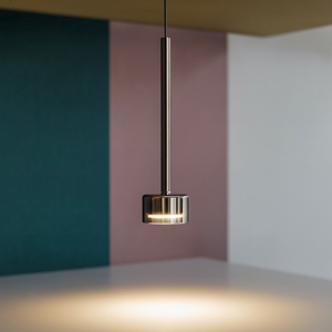 Lampada sospensione nera vetro cromo trasparente