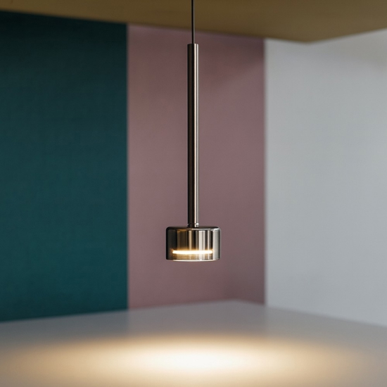 Lampada sospensione nera vetro cromo trasparente Lampada sospensione nera vetro cromo trasparente