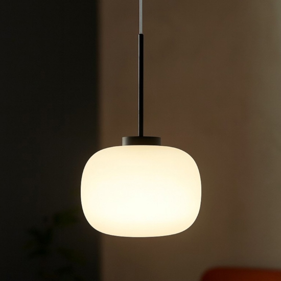 Miloox bombo lampada a sospensione moderna nera sfera vetro bianco Miloox bombo lampada a sospensione moderna nera sfera vetro bianco