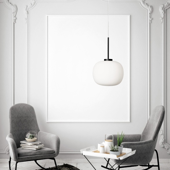 Miloox bombo lampada a sospensione moderna nera sfera vetro bianco Miloox bombo lampada a sospensione moderna nera sfera vetro bianco