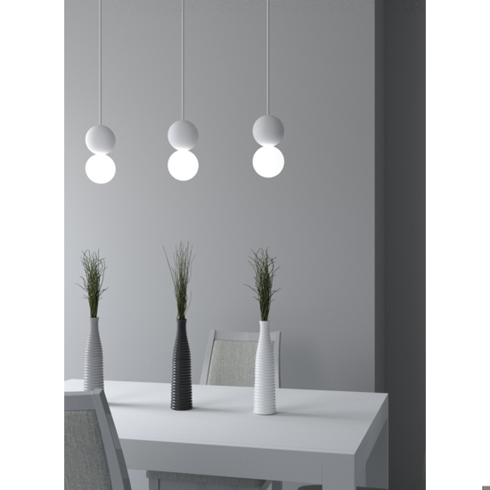 Lampada a sospensione doppia sfera gesso vetro bianca Lampada a sospensione doppia sfera gesso vetro bianca
