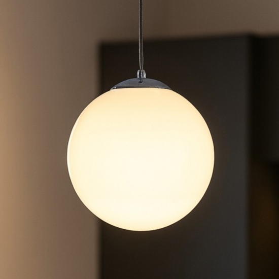 Lampada a sospensione boccia 30cm vetro bianco lucido 30cm