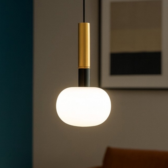 Sforzin miloox lampada mose vetro bianco latte nero oro opaco Sforzin miloox lampada mose vetro bianco latte nero oro opaco