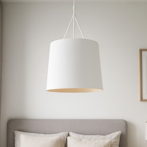Lampadario per camera da letto paralume bianco design struttura metallo