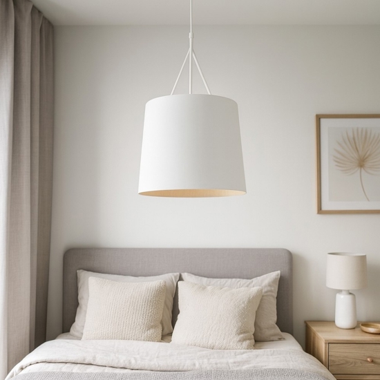 Lampadario per camera da letto paralume bianco design struttura metallo