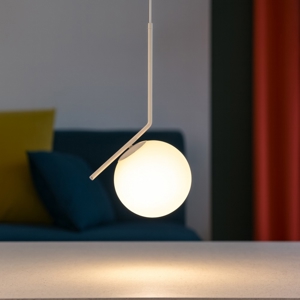 Lampada a sospensione sfera vetro bianca