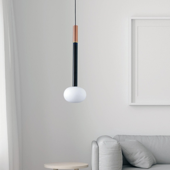 Miloox mose lampada a sospensione cilindro rame vetro bianco