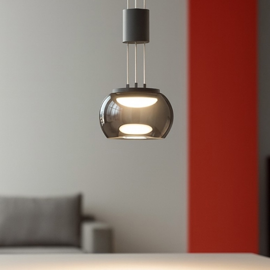 Lampada a sospensione nero vetro fumè led 8w 3000k dimmerabile per isola Lampada a sospensione nero vetro fumè led 8w 3000k dimmerabile per isola