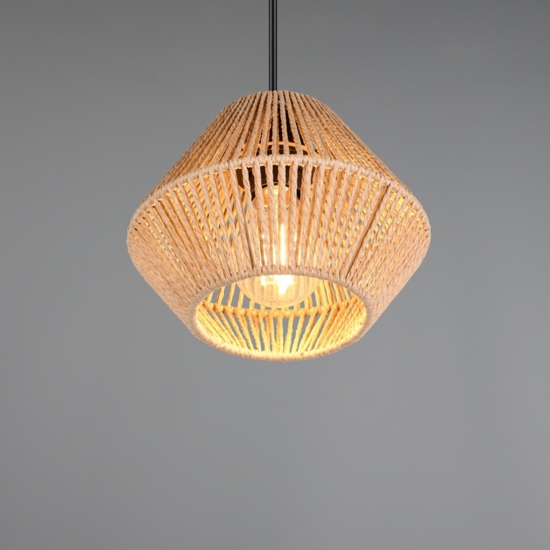 Lampada a sospensione per cucina rustica marrone 20 cm in corda Lampada a sospensione per cucina rustica marrone 20 cm in corda