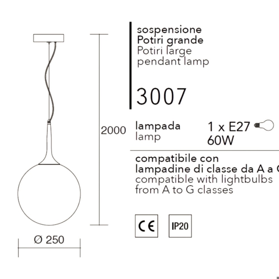 Affralux lampada a sospensione moderna potiri sfera vetro bianco