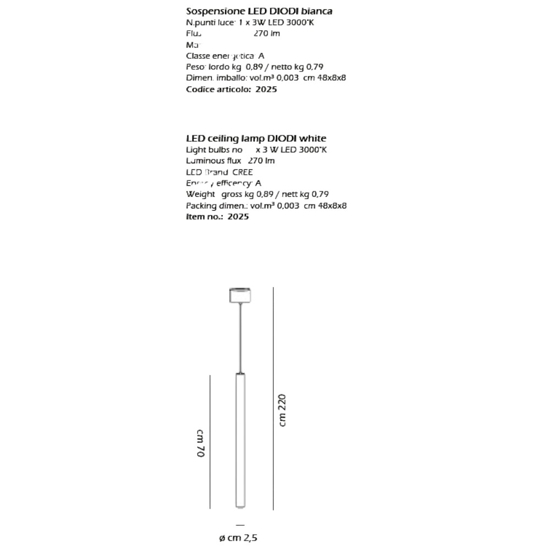 Affralux lampada a sospensione maya led 3w 3000k cilindro bianco
