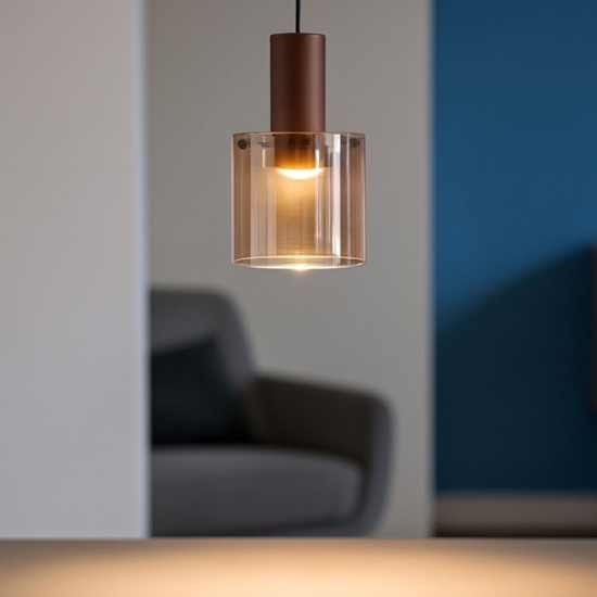 Lampada a sospensione hugo moderna vetro ambra perenz illuminazione