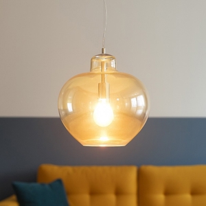 Lampada a sospensione sfera di vetro ambra bowl perenz illuminazione