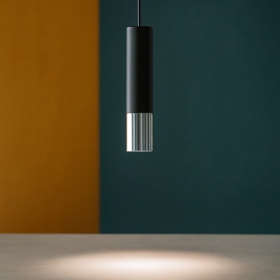 Lampada  a sospensione per isola cilindro nero cromo Lampada  a sospensione per isola cilindro nero cromo