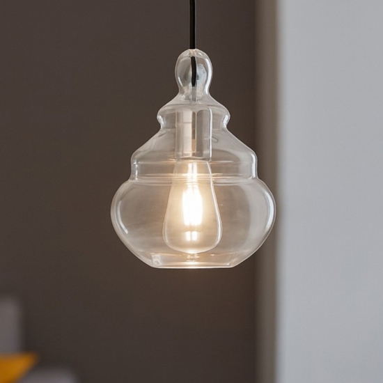 Lampada a sospensione per isola adone miloox design vetro trasparente