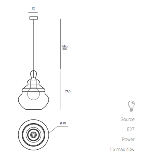 Lampada a sospensione per isola adone miloox design vetro trasparente
