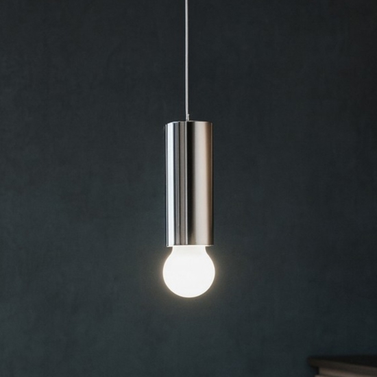 Lampada a sospensione birba linea light e27 cilindro cromo