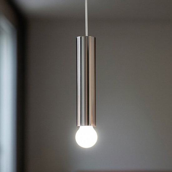 Lampada a sospensione cilindro cromo h30 e27 birba linea light Lampada a sospensione cilindro cromo h30 e27 birba linea light