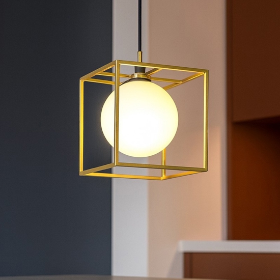 Lingotto sp1 ideal lux lampada a sospensione cubo ottone