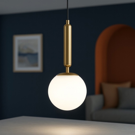 Lampada a sospensione oro sfera bianca per camera da letto