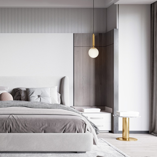 Lampada a sospensione oro sfera bianca per camera da letto