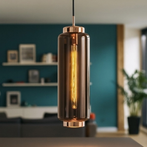 Lampada a sospensione design moderno cilindro vetro rame