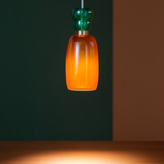 Lampada a sospensione oro led vetro arancione verde design moderna