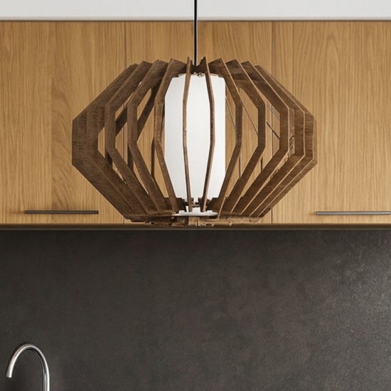 Rusticaria eglo lampadario da cucina paralume in legno e vetro