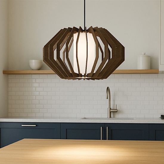 Rusticaria eglo lampadario da cucina paralume in legno e vetro