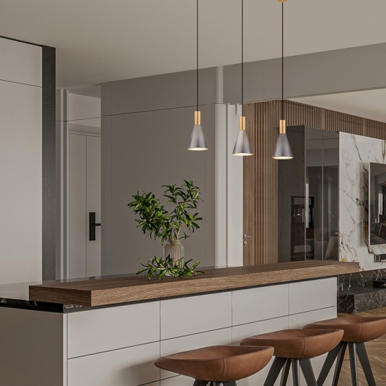 Lampada a sospensione led 3000k da comodino vetro grigio fume Lampada a sospensione led 3000k da comodino vetro grigio fume