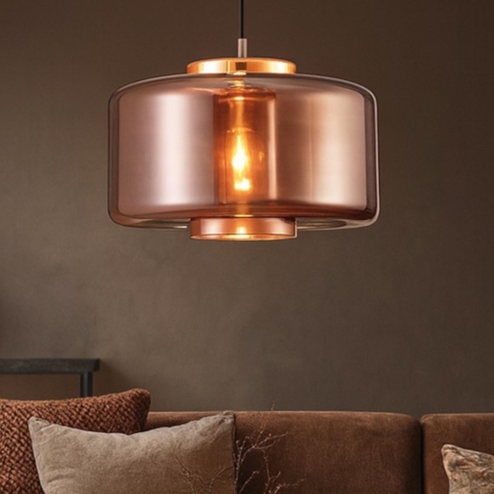 Lampadario moderno per soggiorno vetro rame