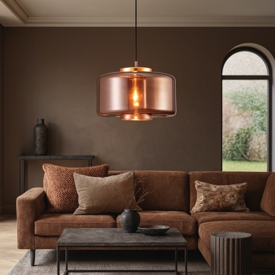 Lampadario moderno per soggiorno vetro rame