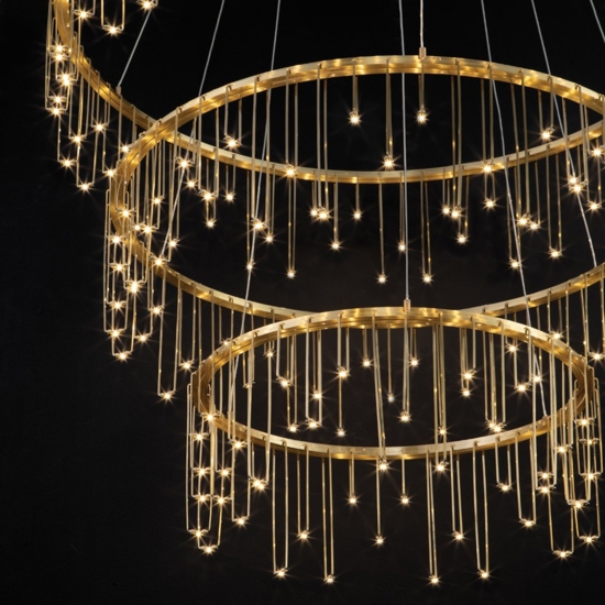 Lampadario per salone stelle cadenti oro ramato moderno led 72w 3000k Lampadario per salone stelle cadenti oro ramato moderno led 72w 3000k