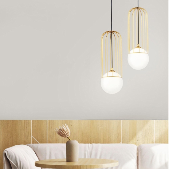 Lampada pendente maytoni telford oro ottone sfera bianca da comodino per camera da letto