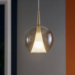 Lampada a sospensione oro di vetro ambra sfera design moderna