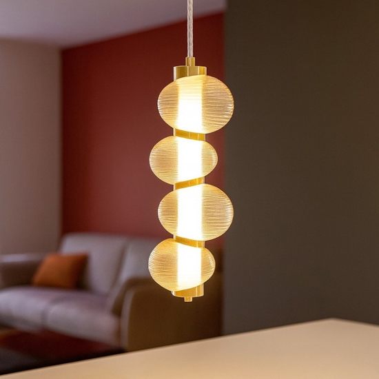 Lampada a sospensione design moderno vetro decorato ambra