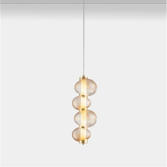 Lampada a sospensione design moderno vetro decorato ambra